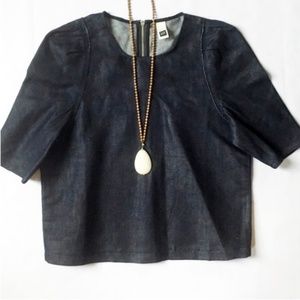 GAP Denim Puff-Sleeve Top M